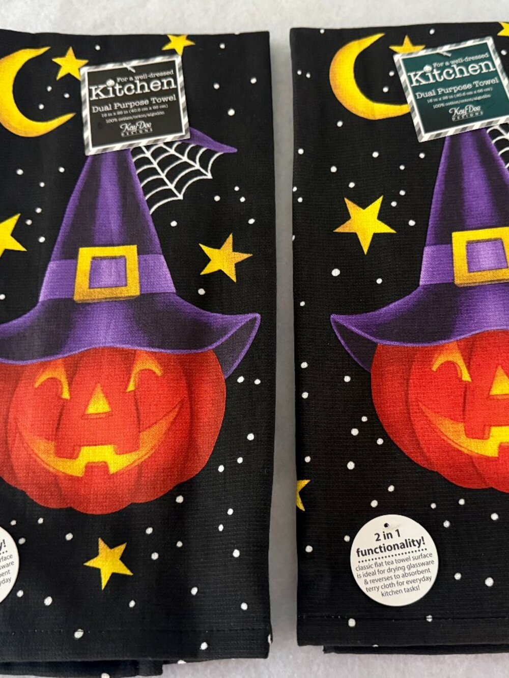 Kay Dee Halloween Jack-o-Lantern Kitchen Tea Towels Set of 2
